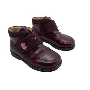 Cherie Ankle Boots Booties Toddler 7.5 EU 23 Burgundy Leather Floral‎ Boho Italy